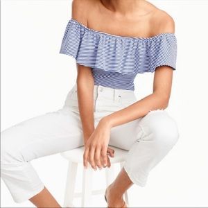 J.Crew Blue & White Striped Off Shoulder Bodysuit